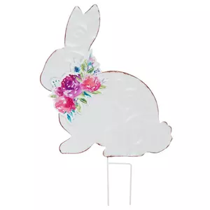 Floral Bunny Metal Garden Stake