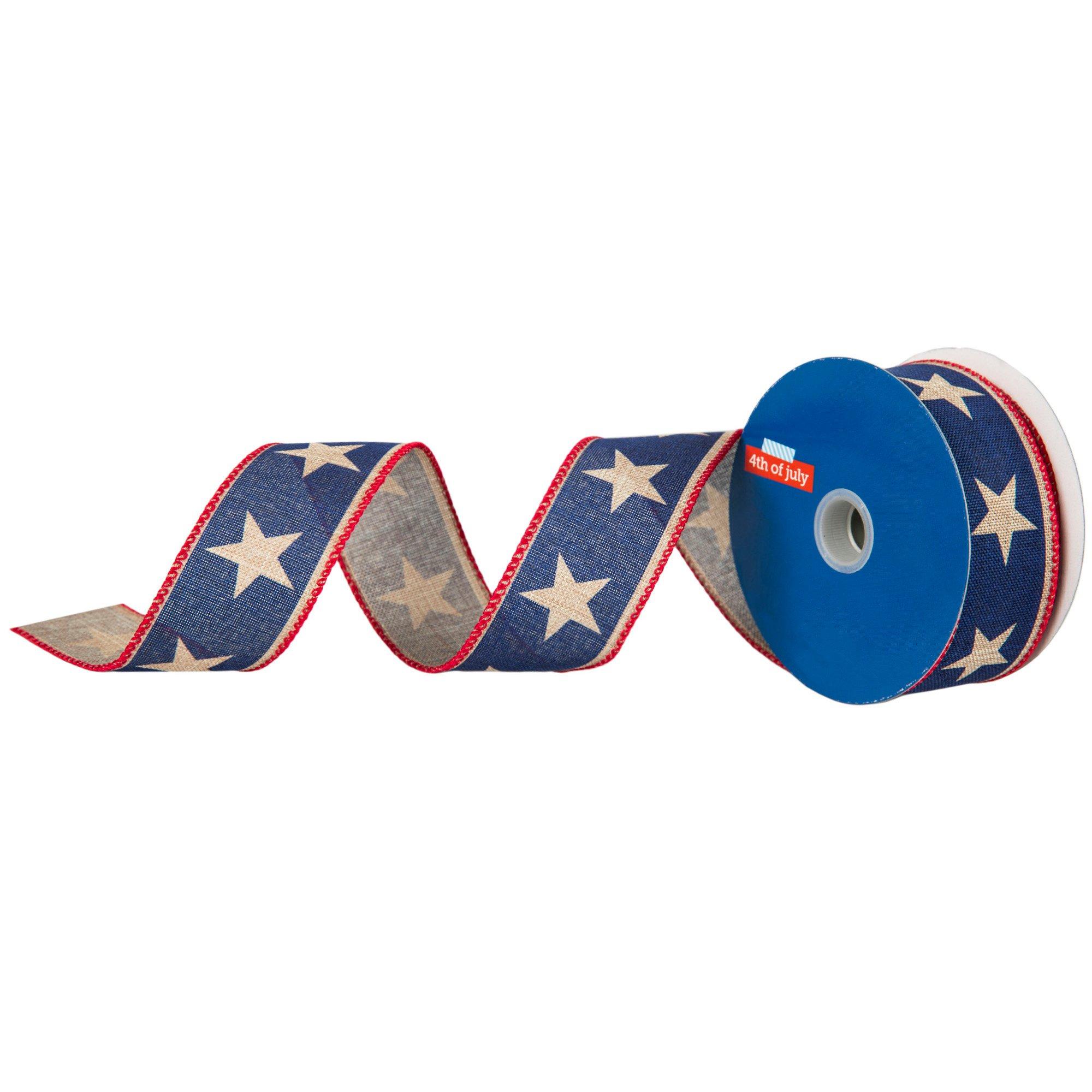 Natural Star Wired Edge Ribbon - 1 1/2