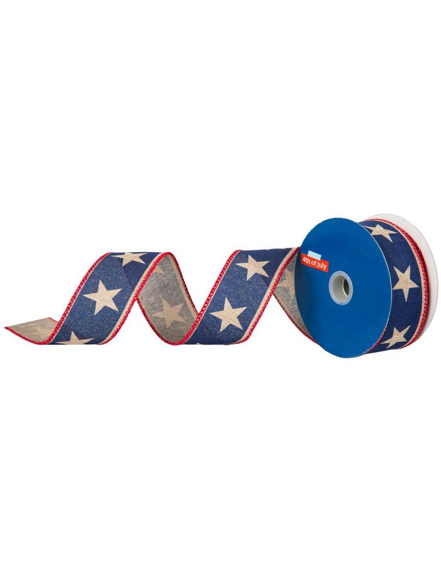 Natural Star Wired Edge Ribbon - 1 1/2