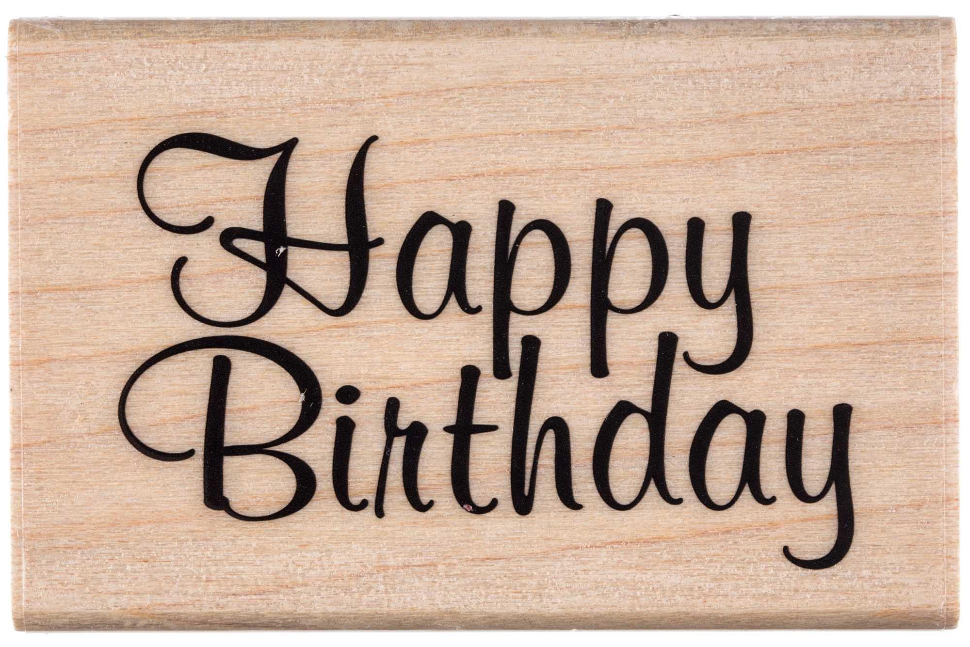 Small Script Happy Birthday Rubber Stamp by DRS Designs Rubber Stamps
