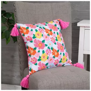 Pink Floral Tassel Pillow