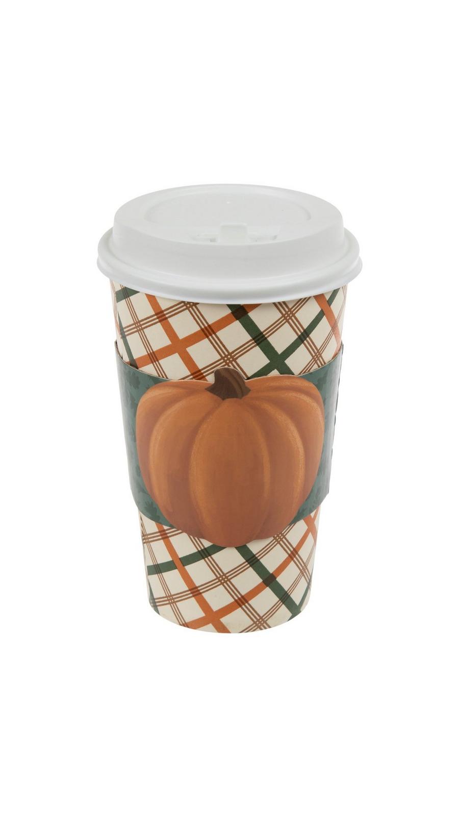Plaid & Pumpkin Coffee Cups With Lids & Sleeves