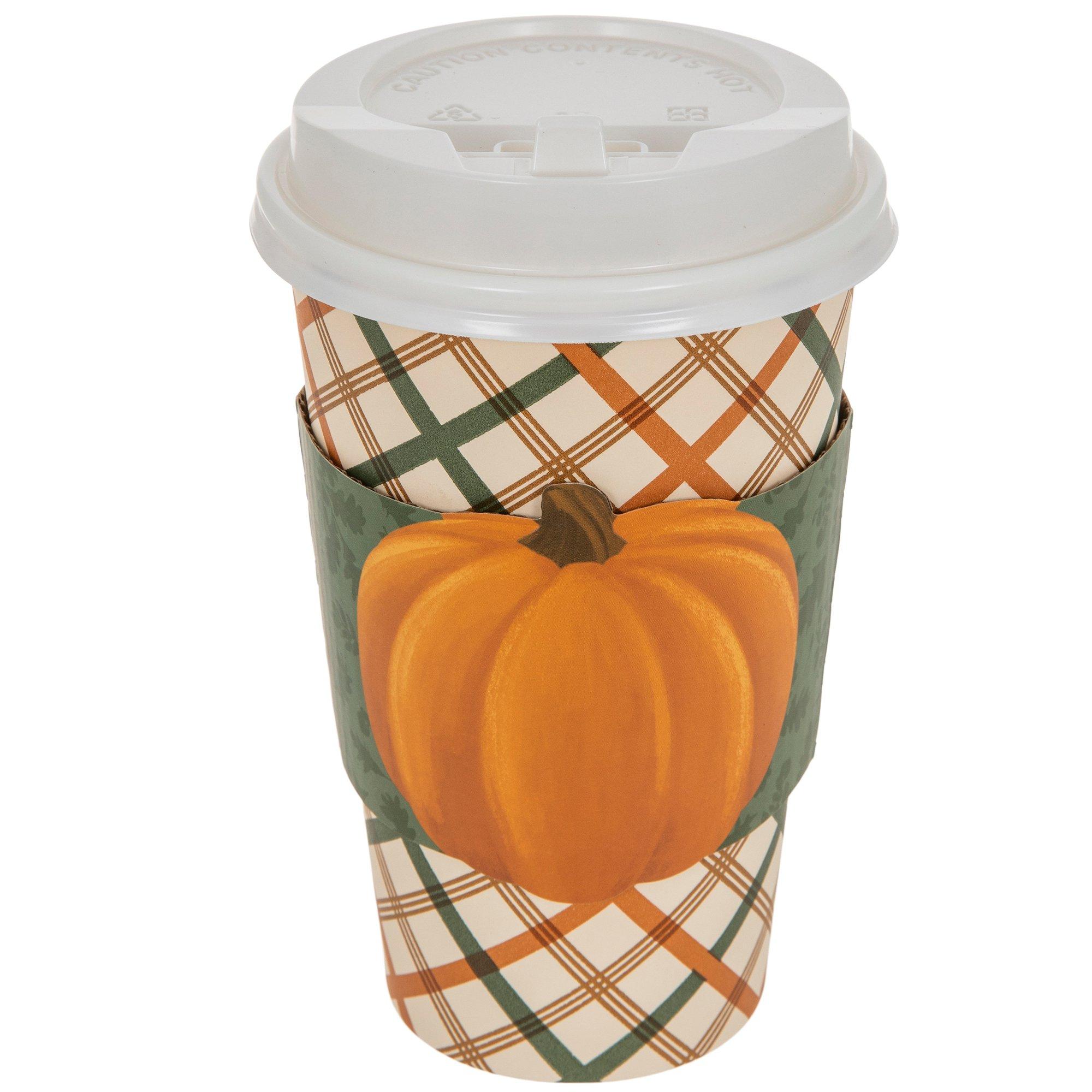 Plaid & Pumpkin Coffee Cups With Lids & Sleeves Hobby Lobby 5946843