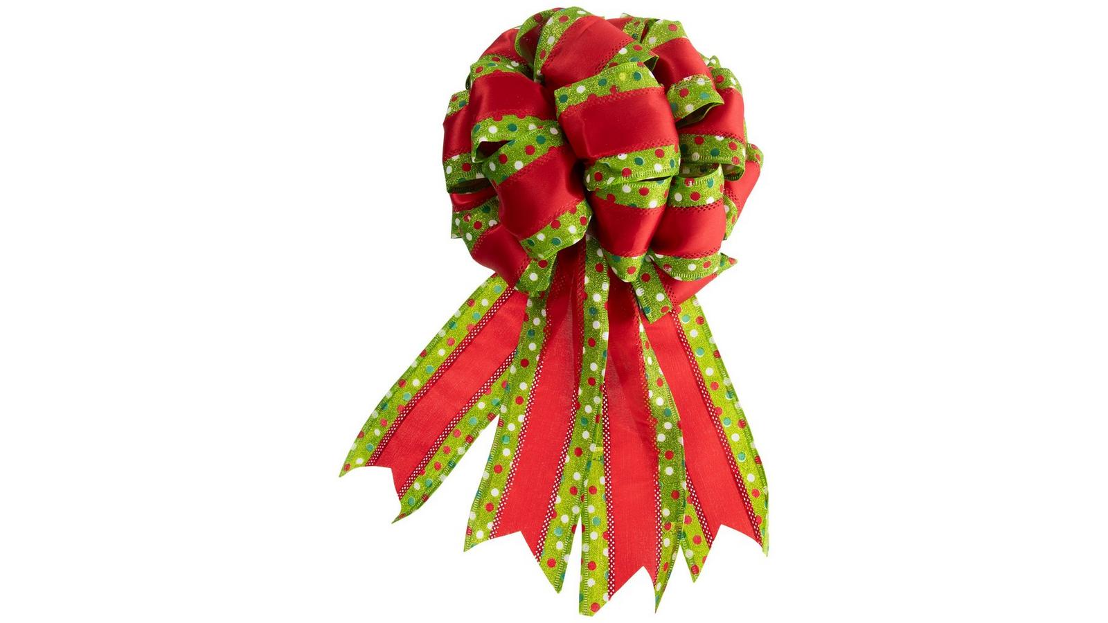 Red & Green Polka Dot Glitter Bow | Hobby Lobby | 5956917