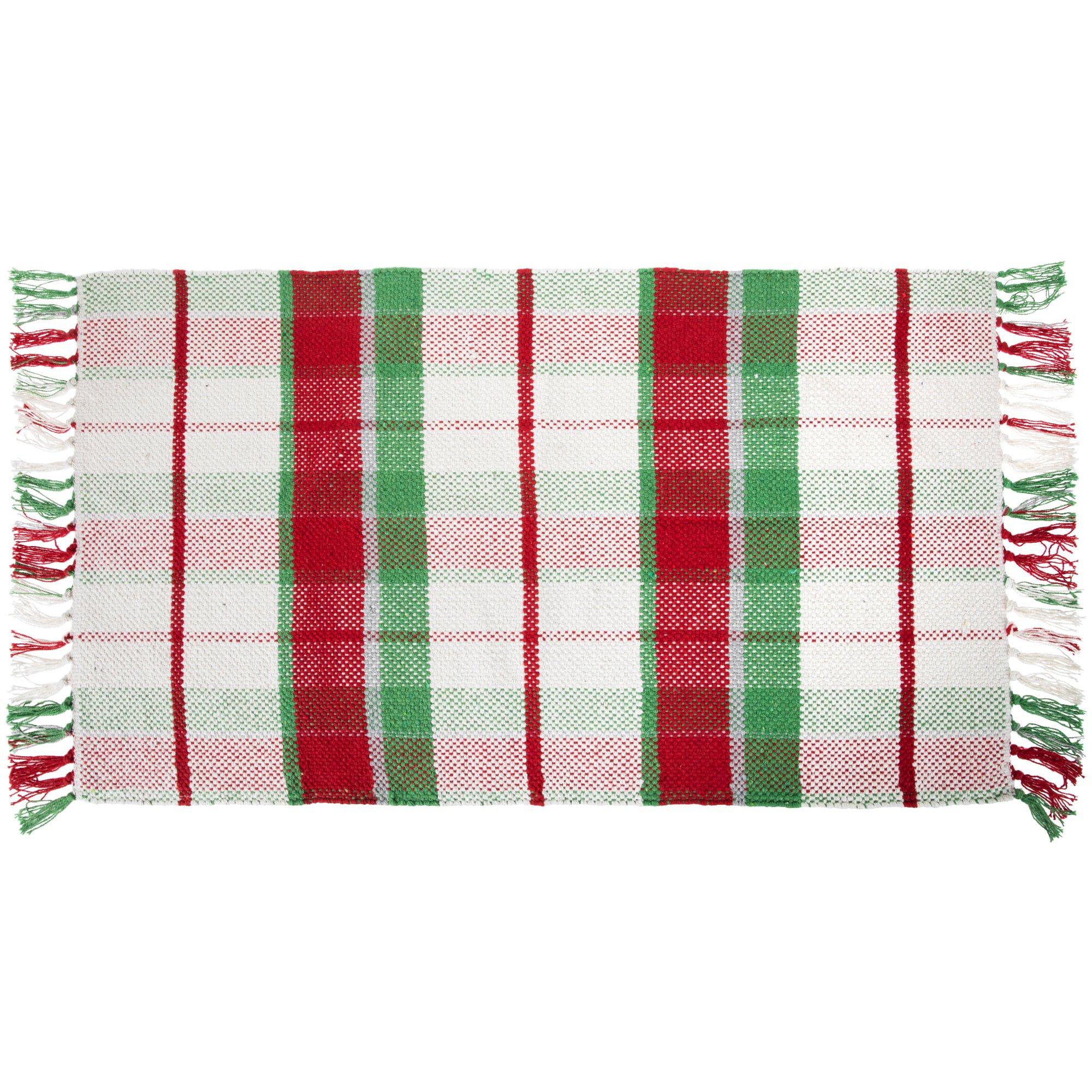 Red, White Green Plaid Rug