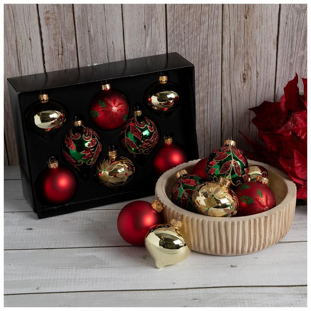 Green, Red Gold Ornament Set