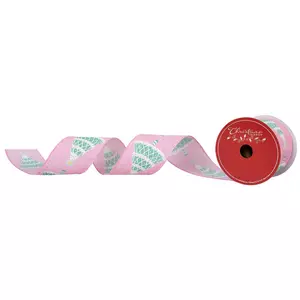 Pink Christmas Tree Wired Edge Ribbon - 2 1/2"