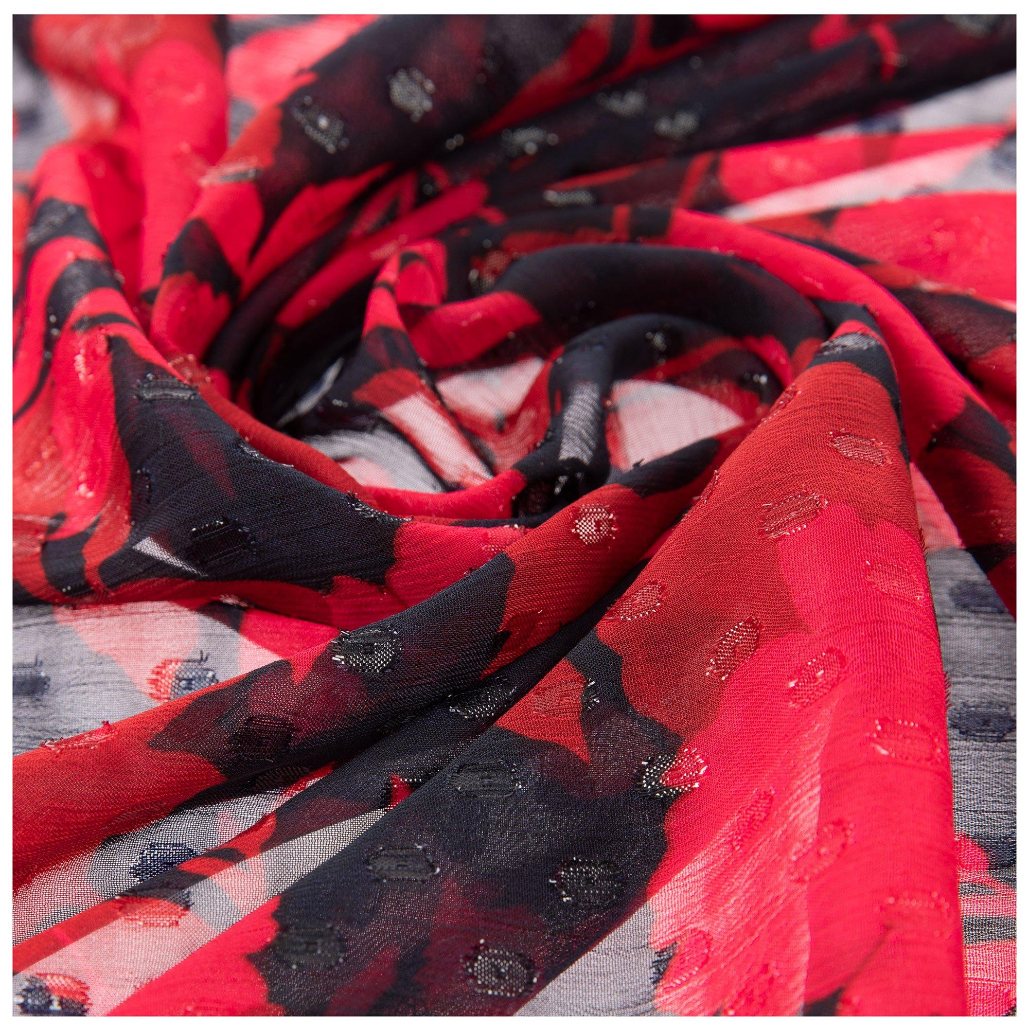 Red &amp; Black Floral Clip Dot Apparel Fabric