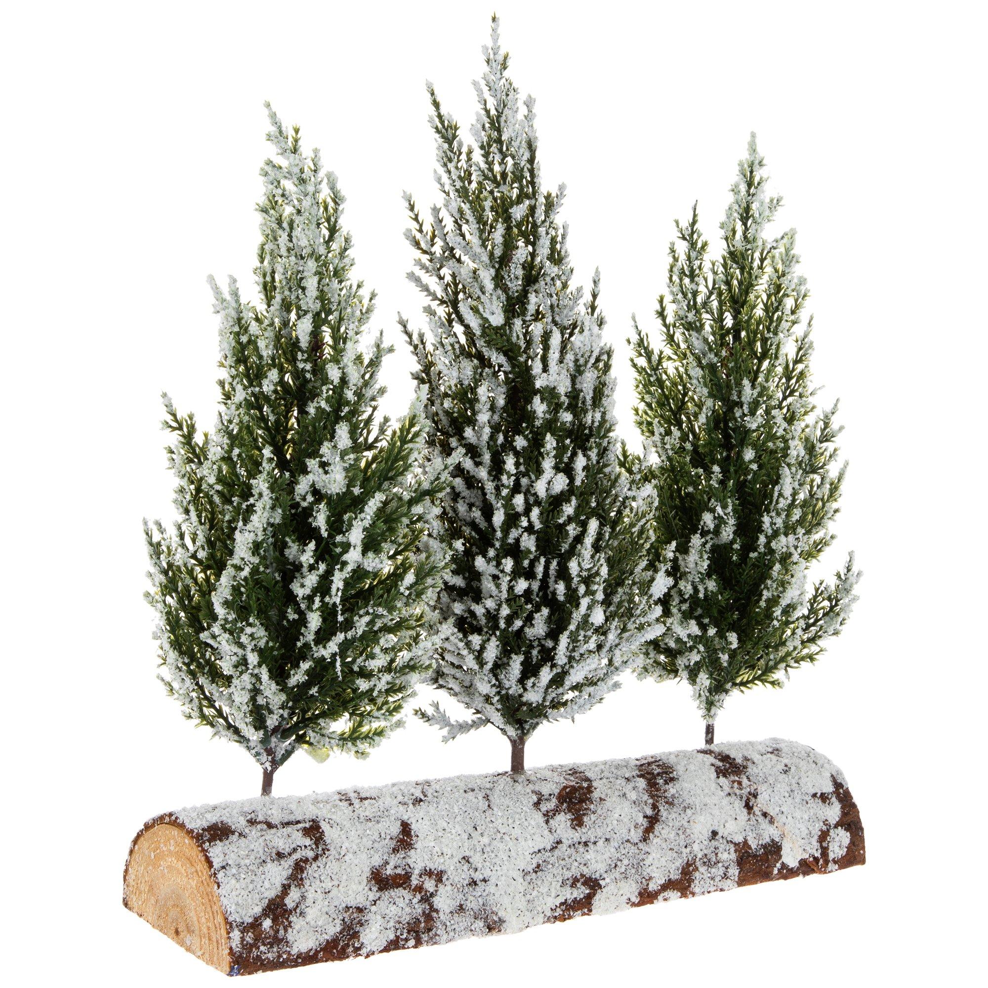 Snowy Trees On Log Decor