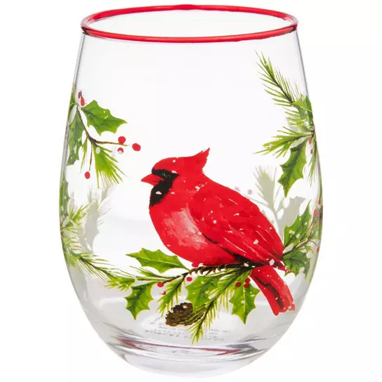 Cardinal on Pine Hand Decorated Glass Bead