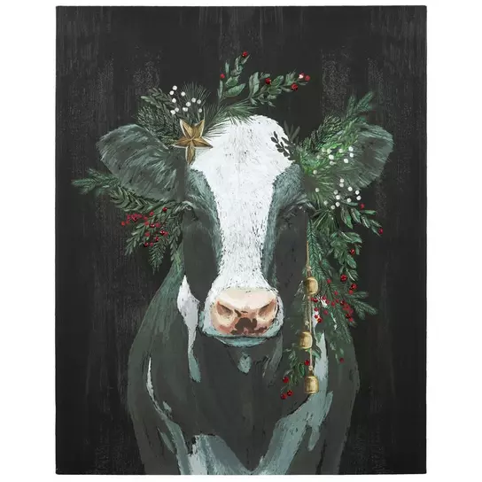 Christmas Cow Canvas Wall Decor