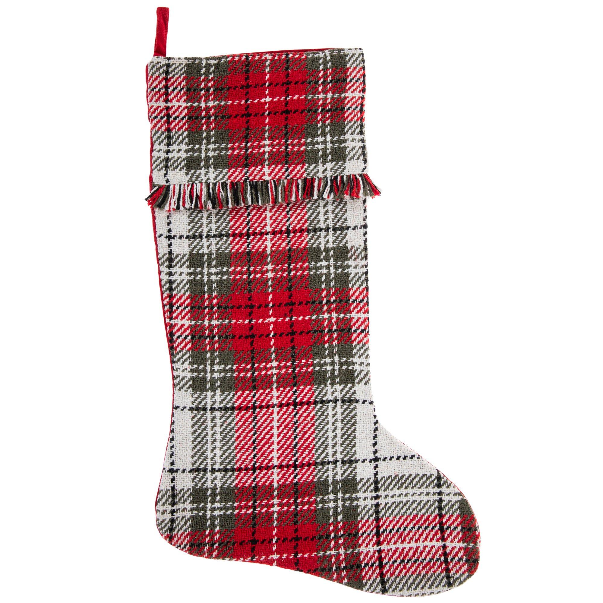 Red White Plaid Fringed Stocking