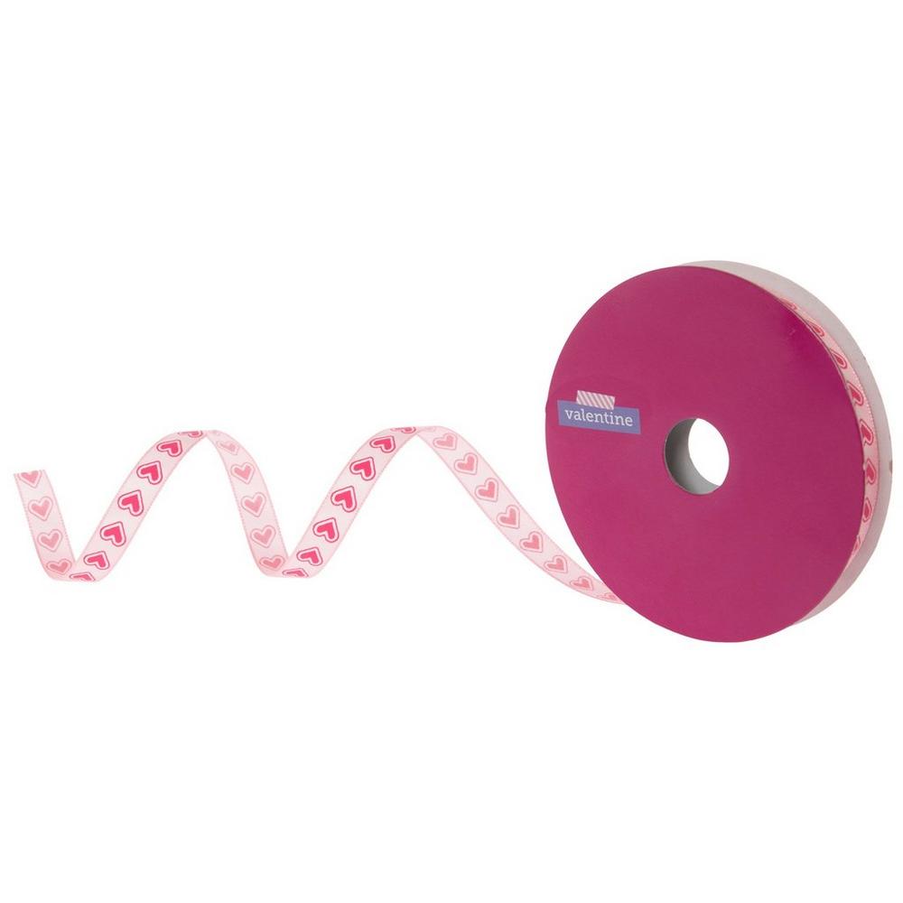 Dark Pink Hearts Satin Ribbon - 3/8