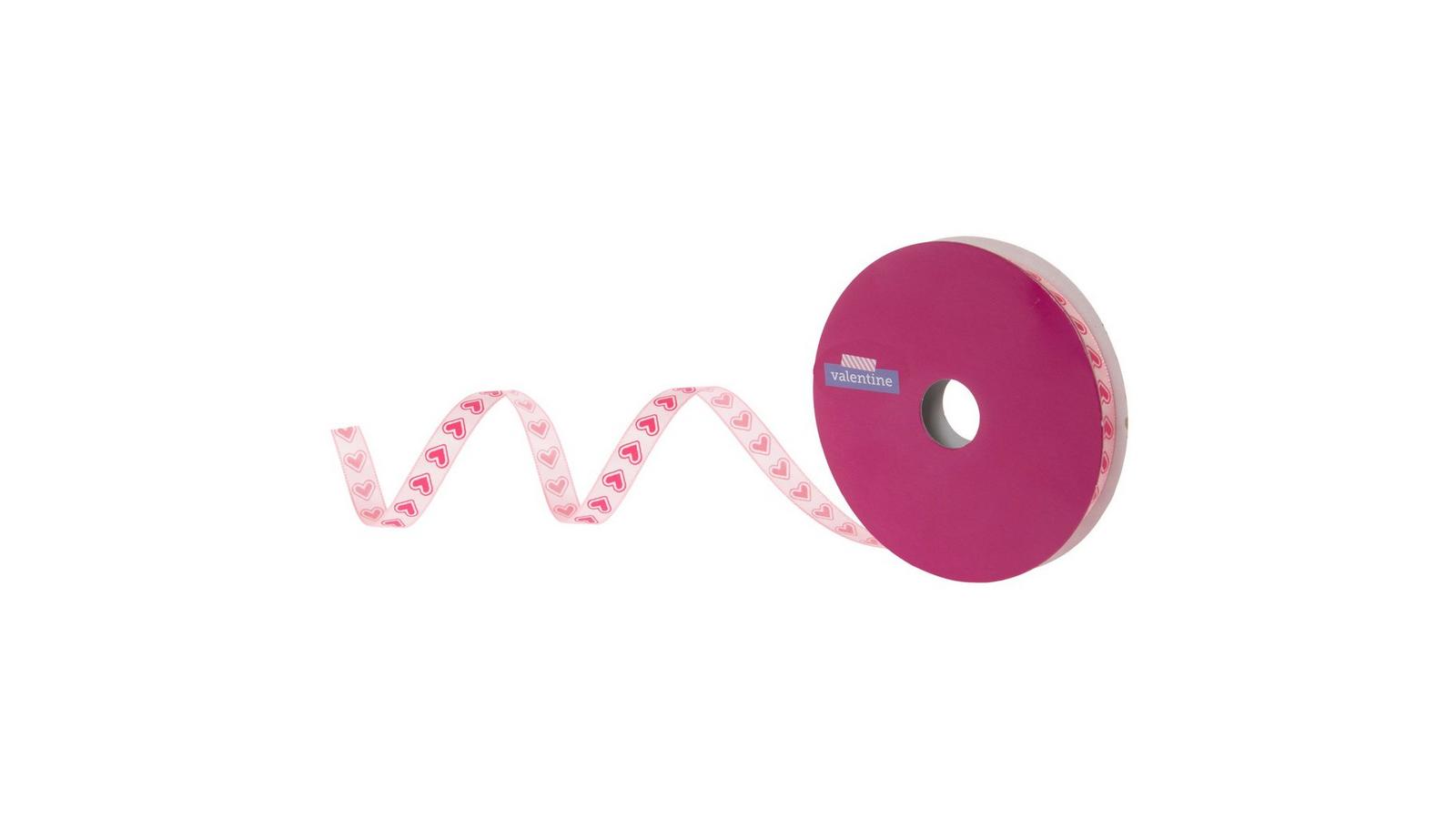 Dark Pink Hearts Satin Ribbon - 3/8