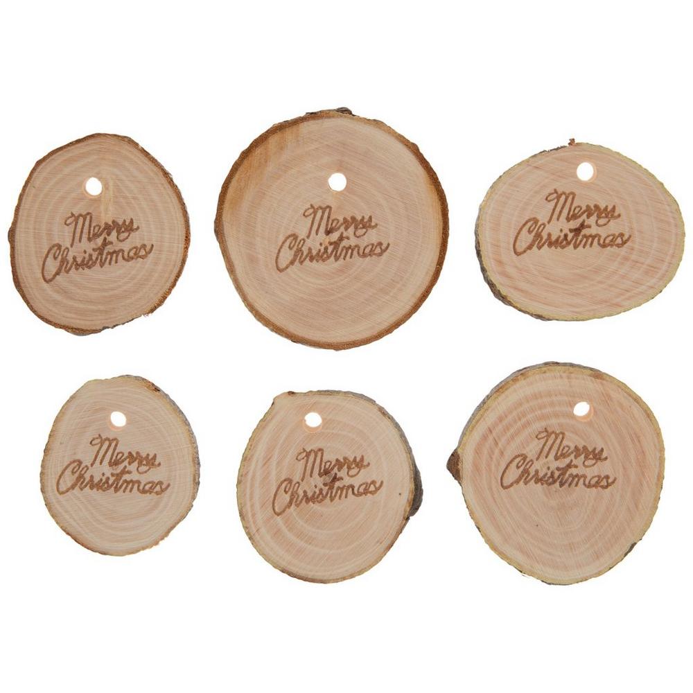 20-Pack Merry Christmas Wooden Cutouts - Rustic Wood Slice Ornaments With Rope & Adhesive For Tree & Home Decor