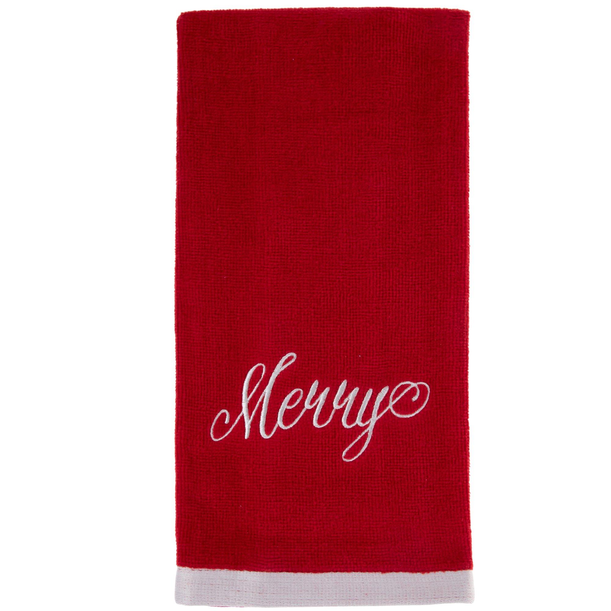 Round hand towels embroidered cherry, kitchen towels, red fruits