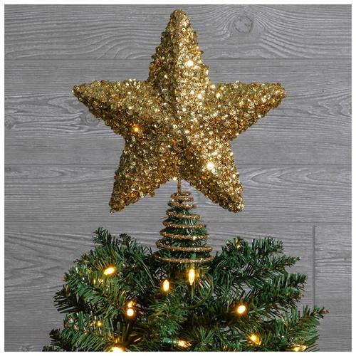 Red - Glitter & Sequin Star Tree Topper - Small