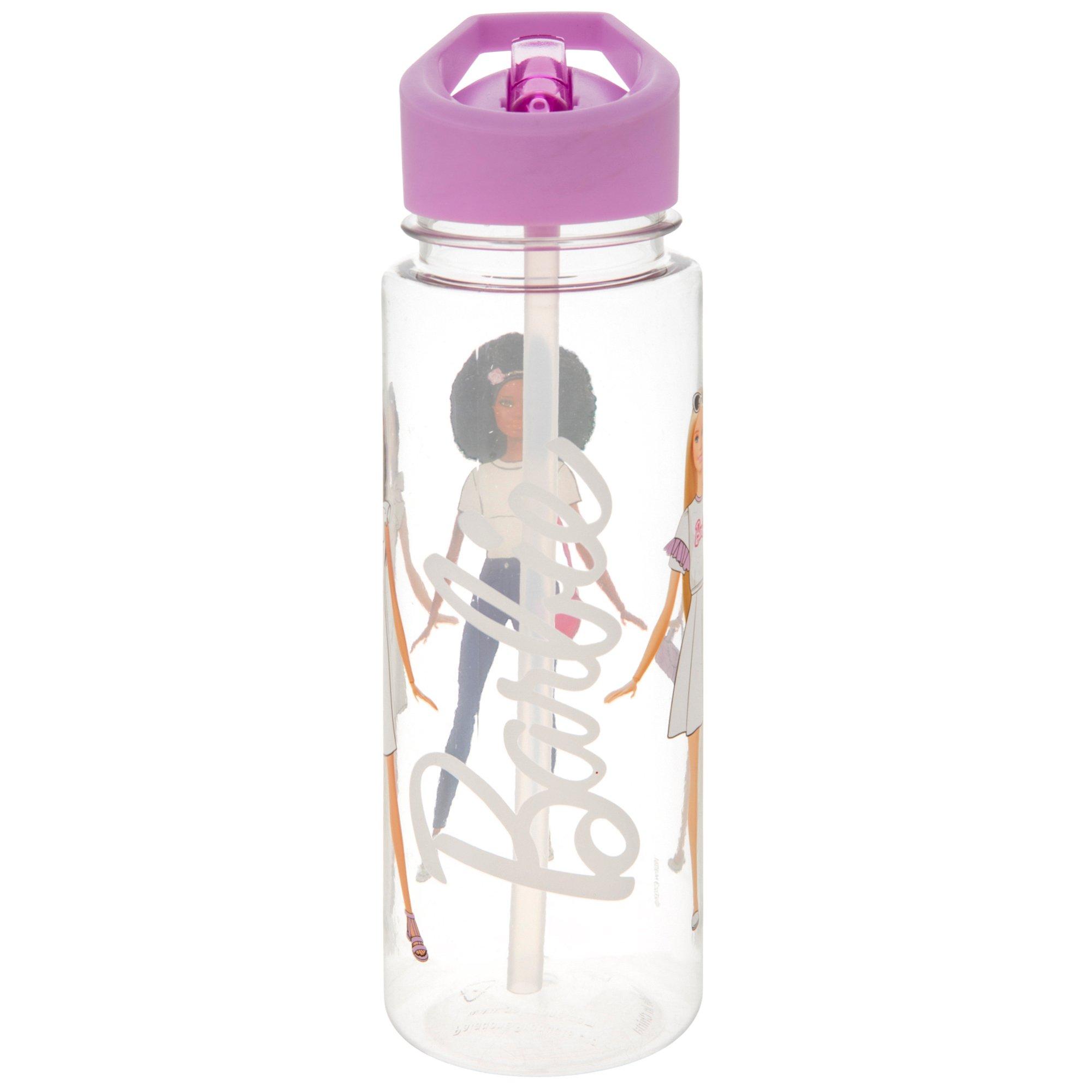 Barbie doll SPRING water bottle large 2 1/8 tall handle clear