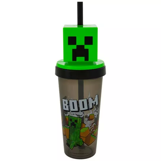 Minecraft Water Bottle With Straw - Creeper