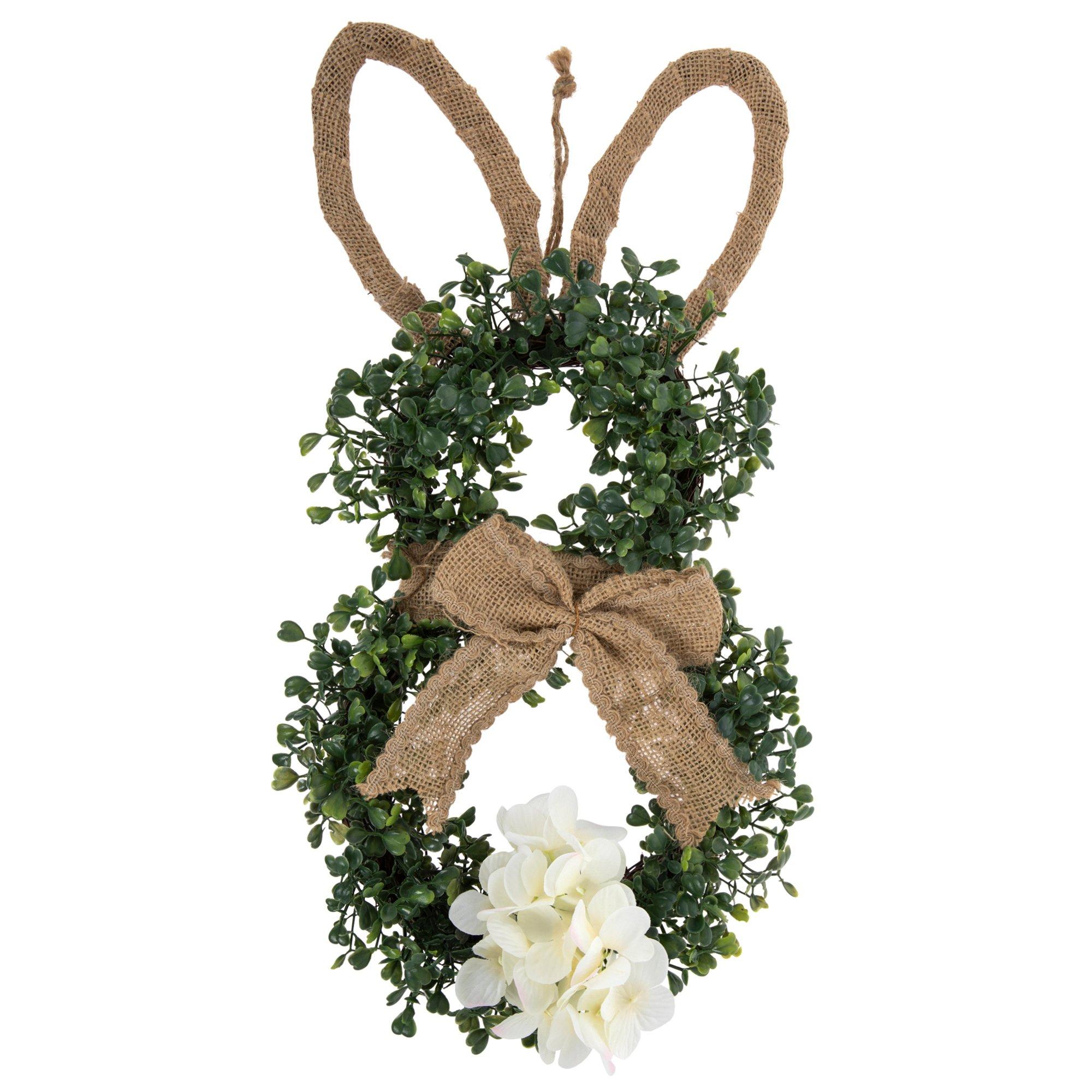 Burlap &amp; Greenery Floral Bunny Wreath