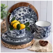 Blue & White Floral Dinnerware Set