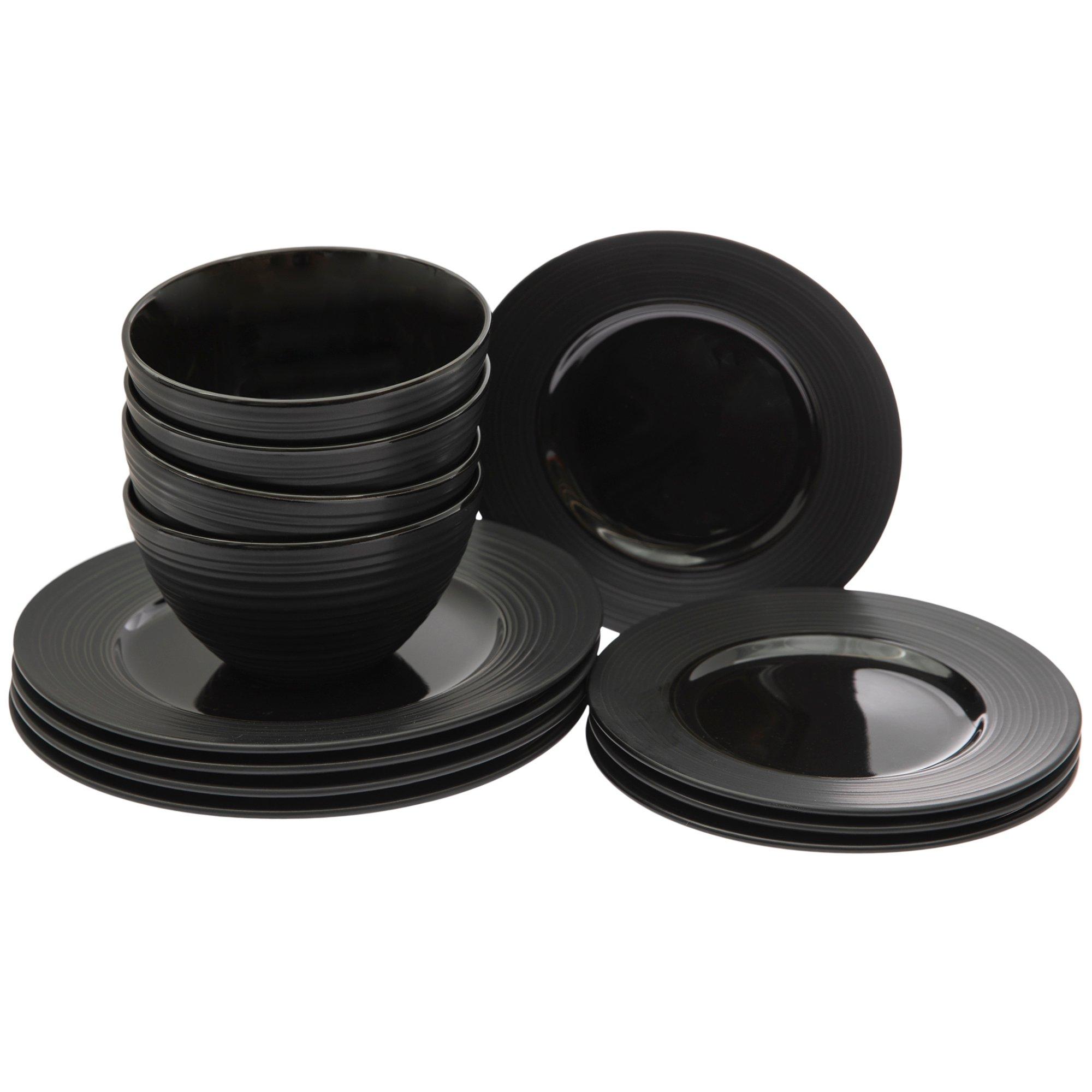 Classic Black Beaded 12 Piece Dinnerware Set, Service for 4