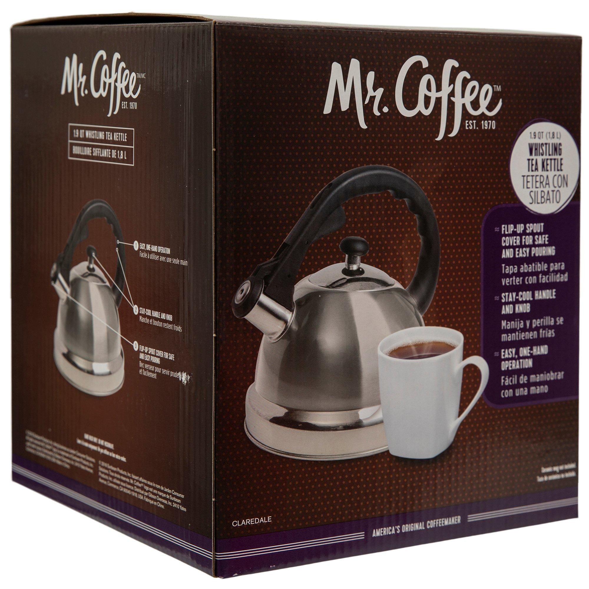 Mr. Coffee 2 Quart Stainless Steel Whistling Tea Kettle Black
