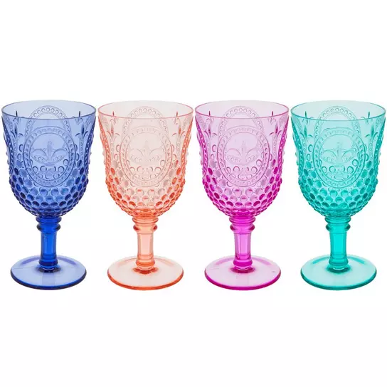 Colored Wine Goblets Glasses Round Bowl Long Thin Clear Stem Fine Stemware  Mint