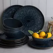 Blue Embossed Dinnerware - 12 Piece Set
