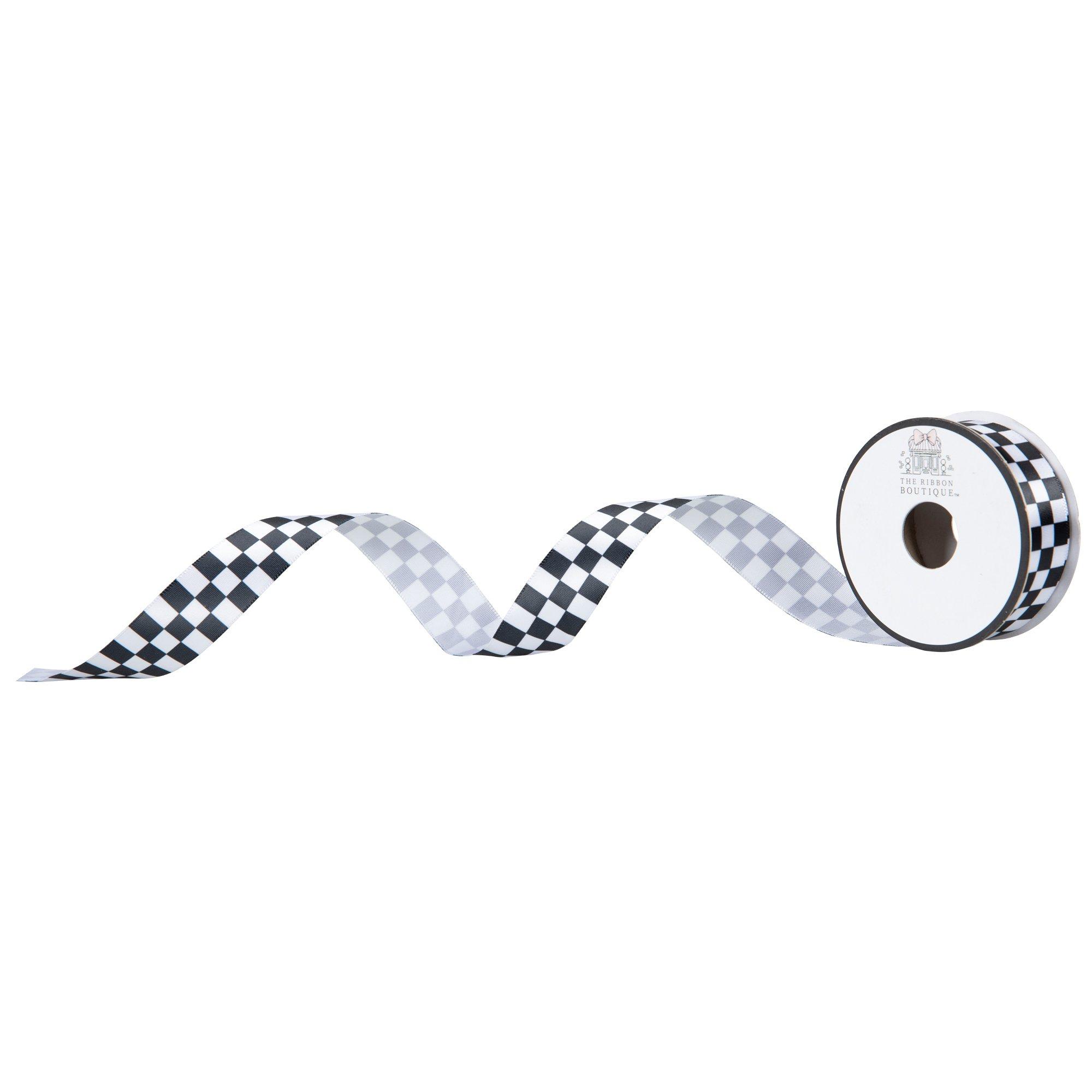 2.5 Linen Race Check Ribbon: Black & White (50 Yards) [851-40-302] 