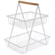 White Basket Two-Tiered Metal Tray