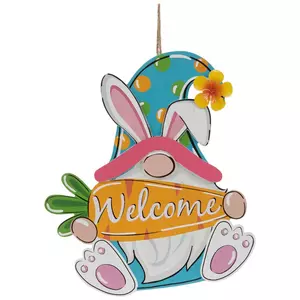Welcome Bunny Gnome Wood Wall Decor