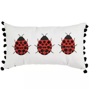 Ladybug Beaded Buffalo Check Pillow