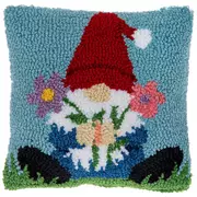Gnome With Flowers Embroidered Pillow