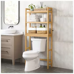 Three-Tiered Over Toilet Bamboo Shelves