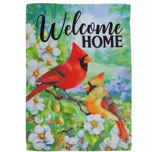 Welcome Home Cardinals & Flowers Garden Flag