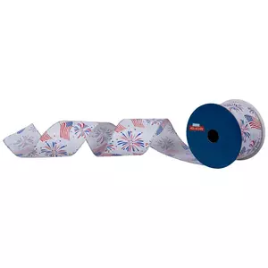 Flags & Fireworks Wired Edge Ribbon - 2 1/2"