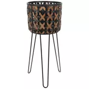 Black & Brown Bamboo Basket Plant Stand