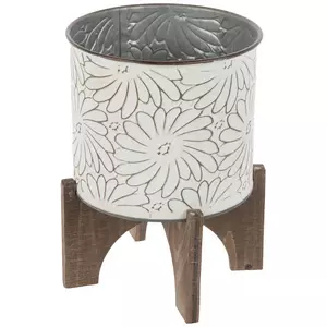 Distressed Floral Metal Plant Stand