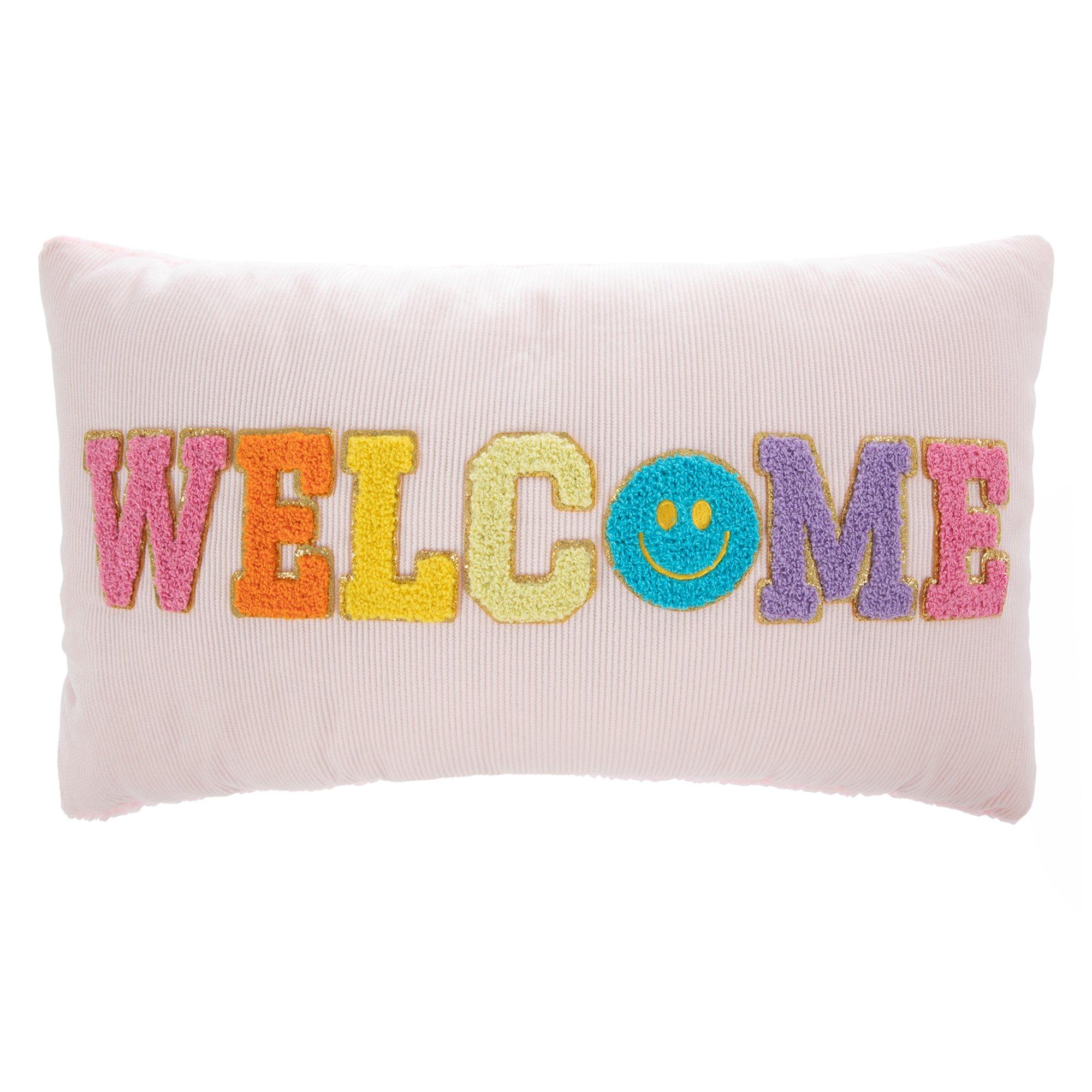 Welcome Smiley Face Patch Pillow | Hobby Lobby | 6024913
