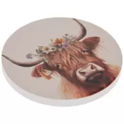 Floral Highland Cow Car Coaster