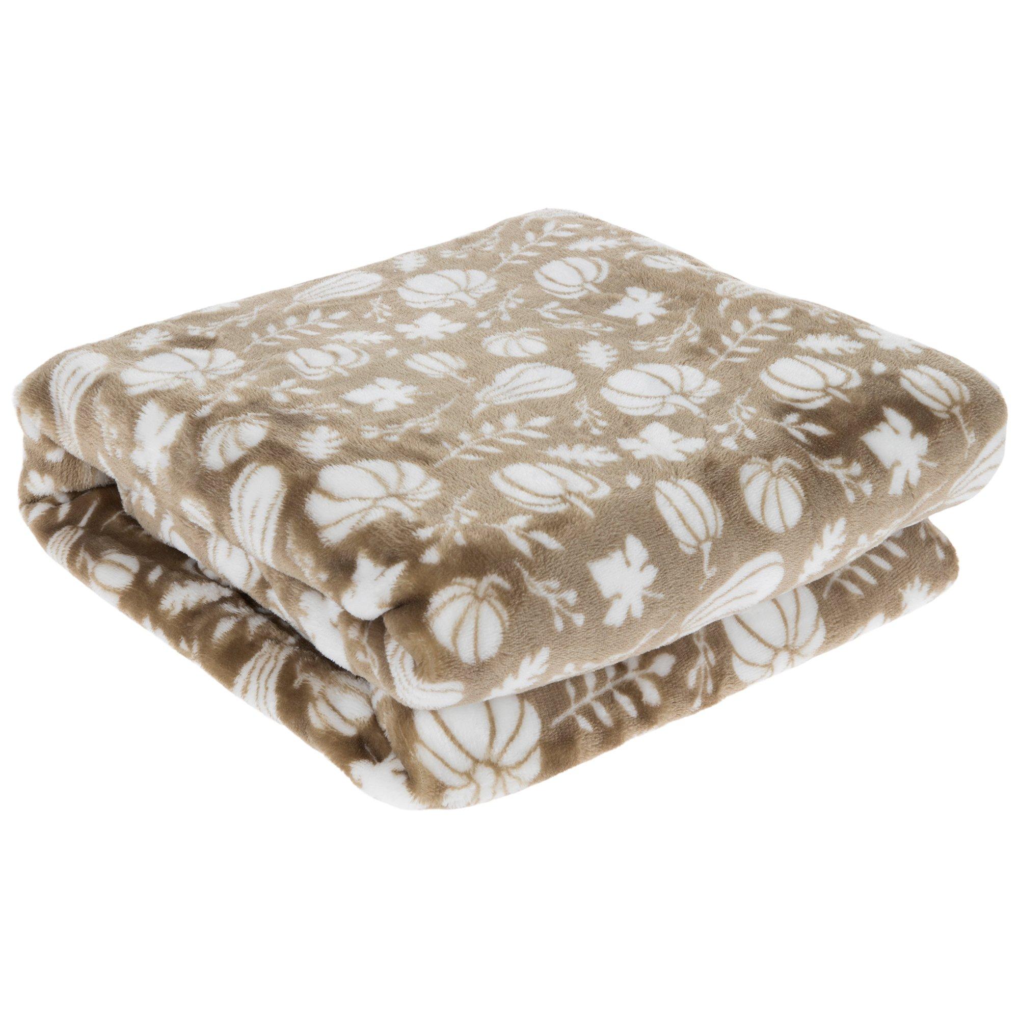 Green Pumpkins & Leaves Throw Blanket Hobby Lobby 6032049