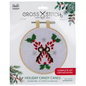 Holiday Candy Canes Stamped Cross Stitch Kit