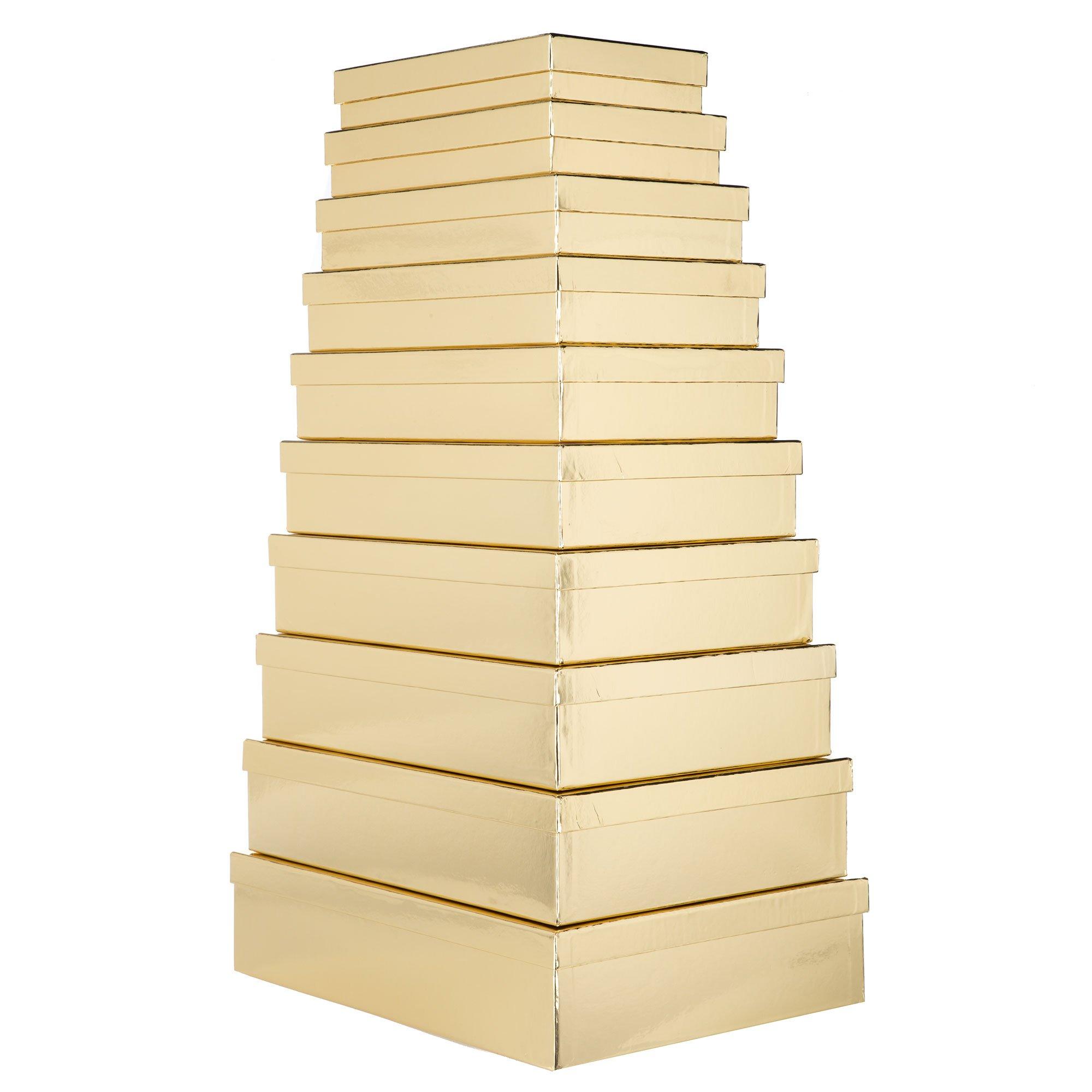 Set of 10 Nesting Gift Boxes with Lids, Cardboard Box with Gold Foil Star  Designs (10 Sizes) 