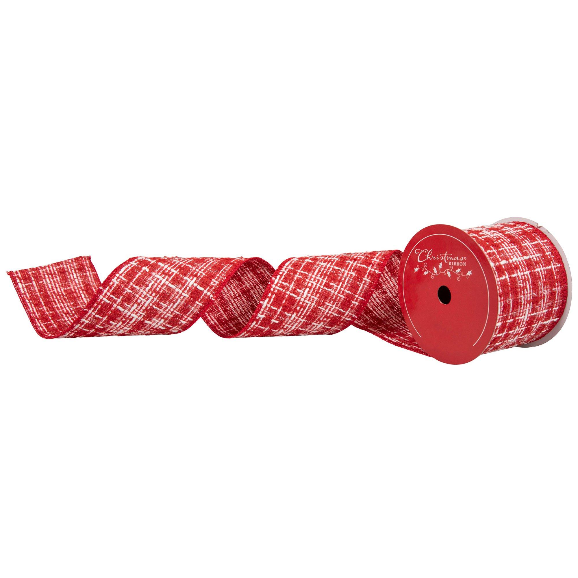 Red & White Wired Edge Boucle Ribbon - 3 1/2
