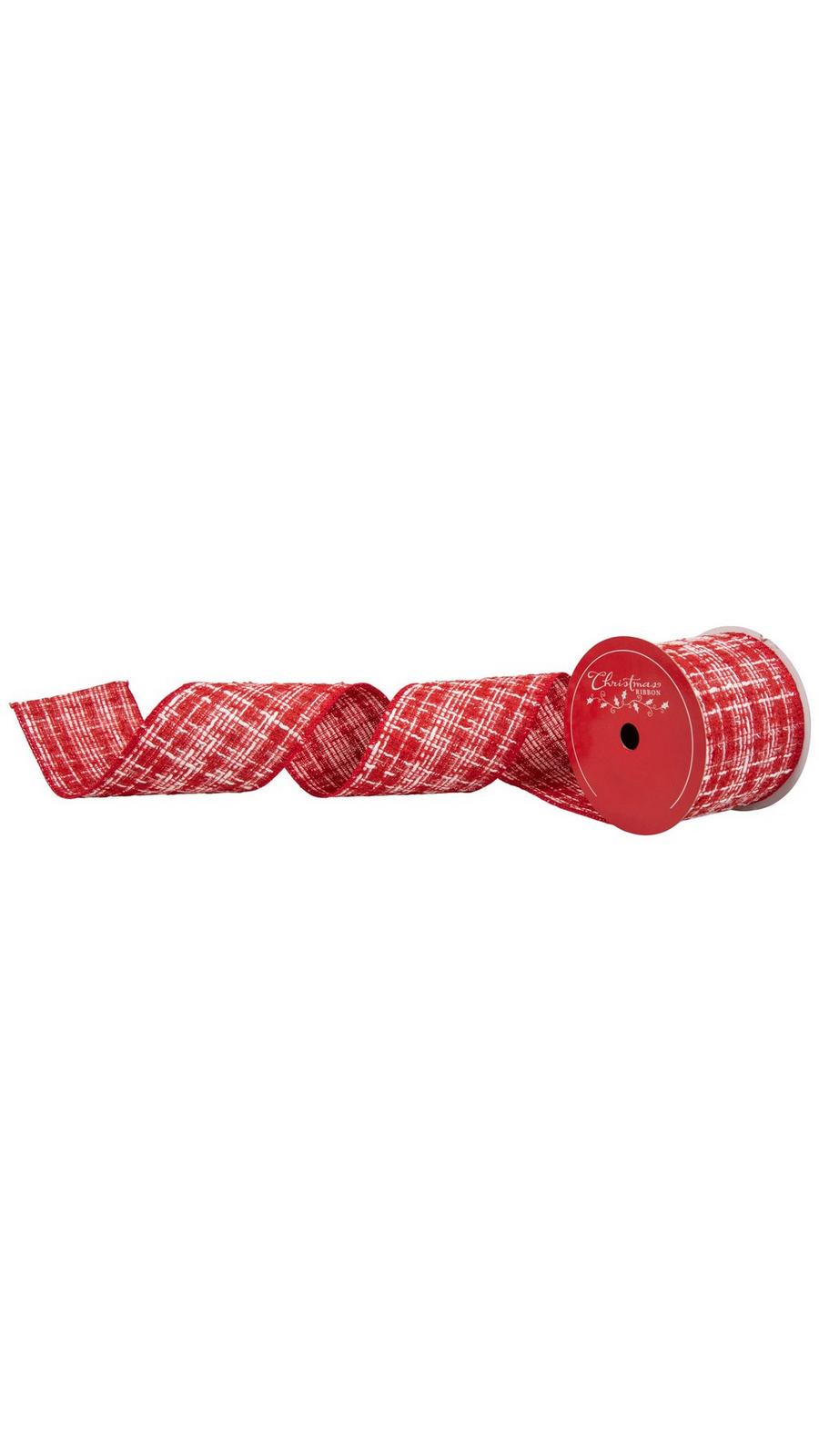 Red & White Wired Edge Boucle Ribbon - 3 1/2