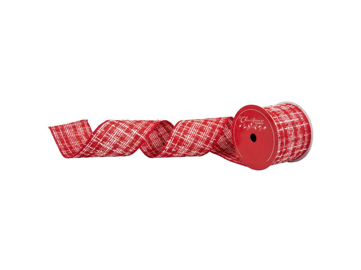 Red & White Wired Edge Boucle Ribbon - 3 1/2