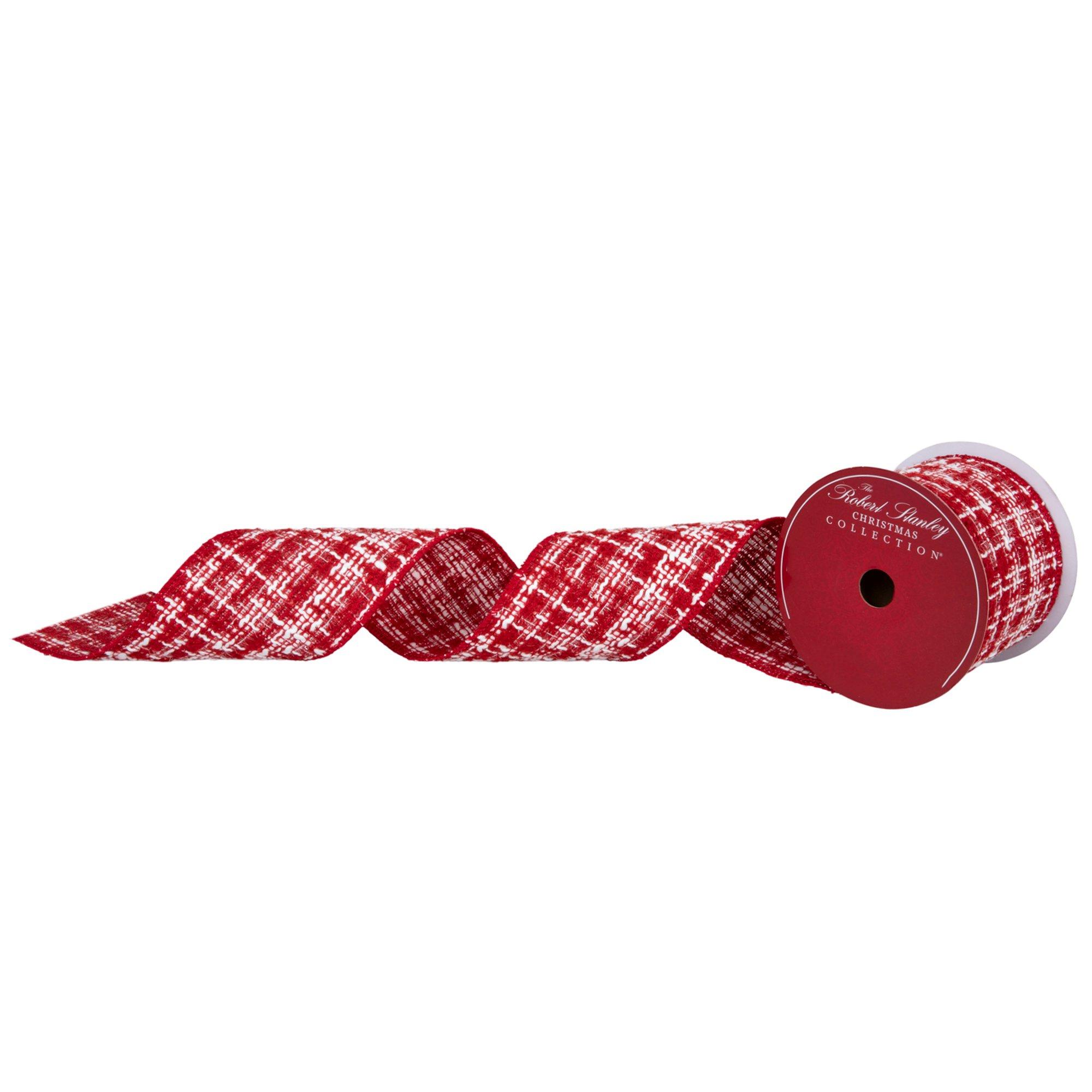 Red & White Wired Edge Boucle Mesh Ribbon - 3 1/2