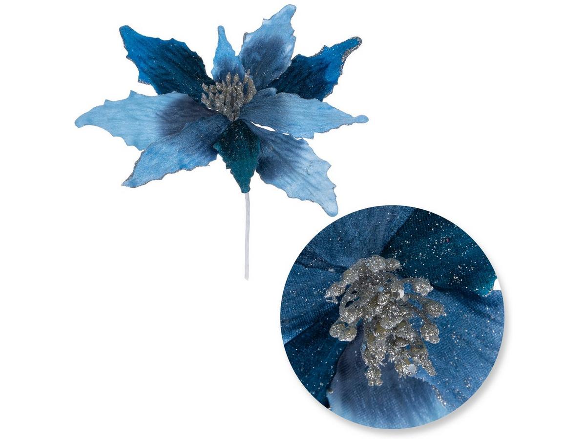 Blue Glitter Velvet Poinsettia Pick | Hobby Lobby | 6049878