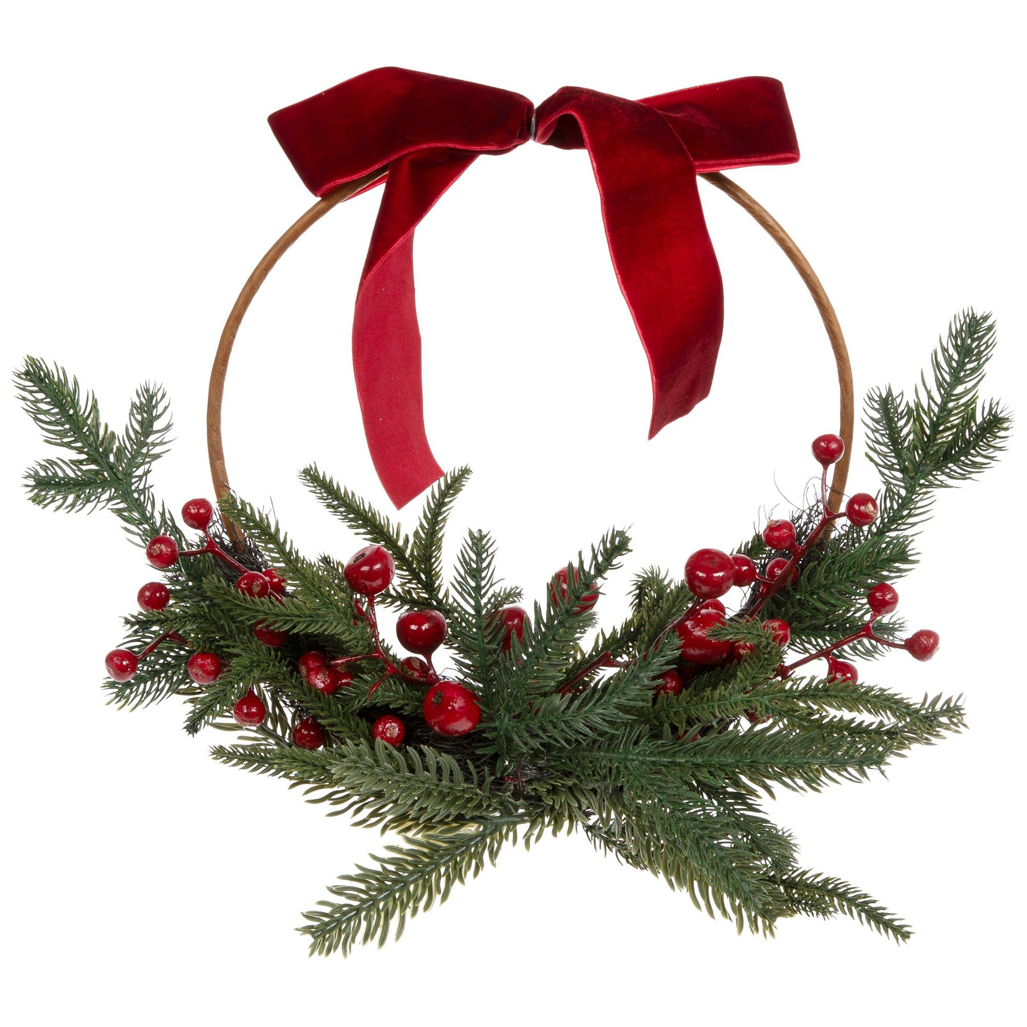 Berry & Pine Mini Wreath With Velvet Bow view 1